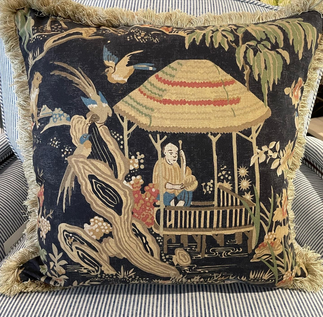 Navy Chinoiserie Throw Pillow