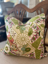 Load image into Gallery viewer, Lime and pomegranate chinoiserie throw pillow
