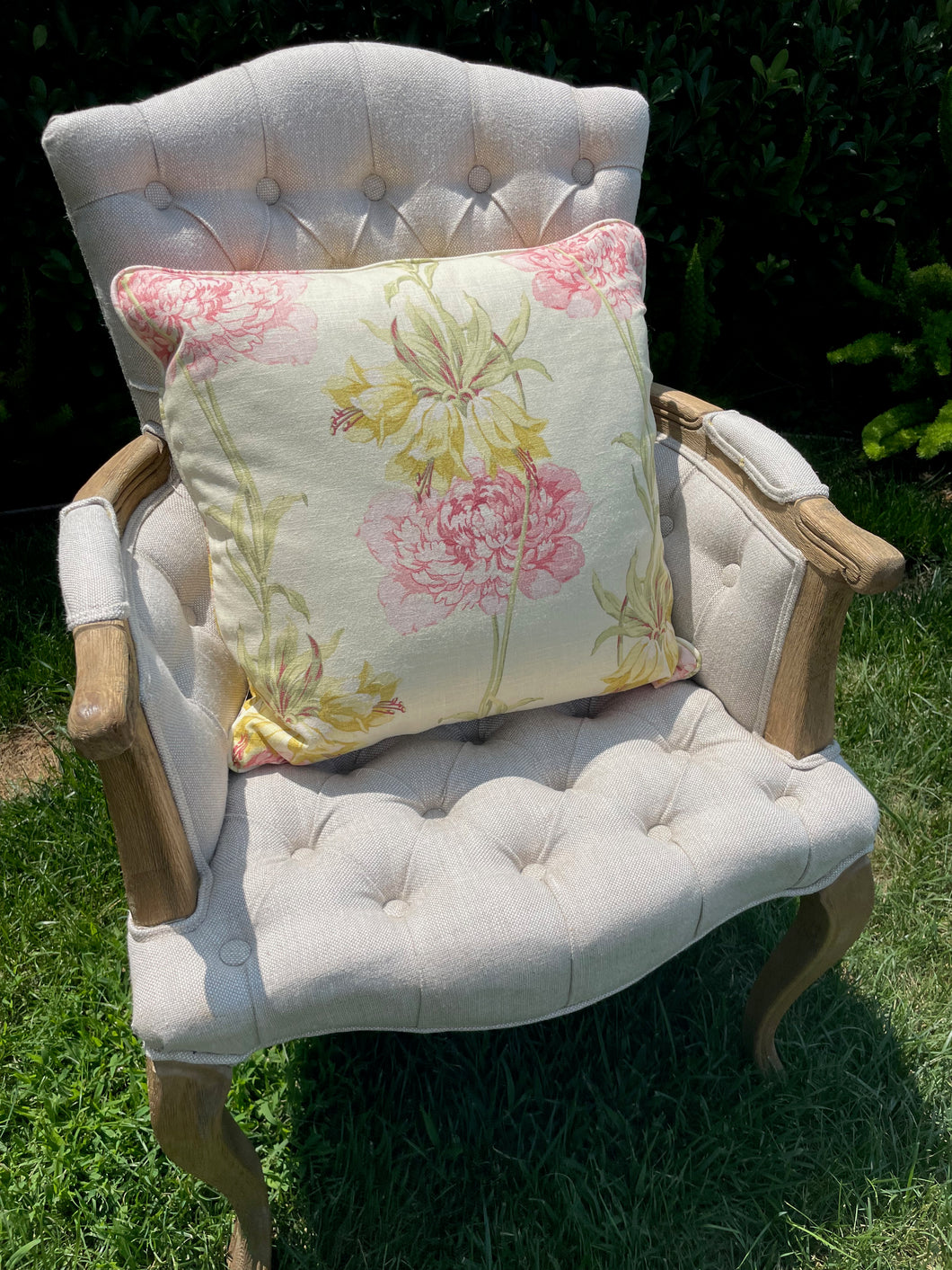 Pink peony throw pillow