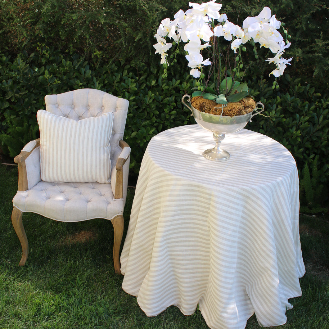 Striped linen tablecloth and matching 2-pillow set