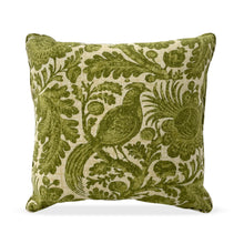 Load image into Gallery viewer, Green and ivory bird motif throw pillow
