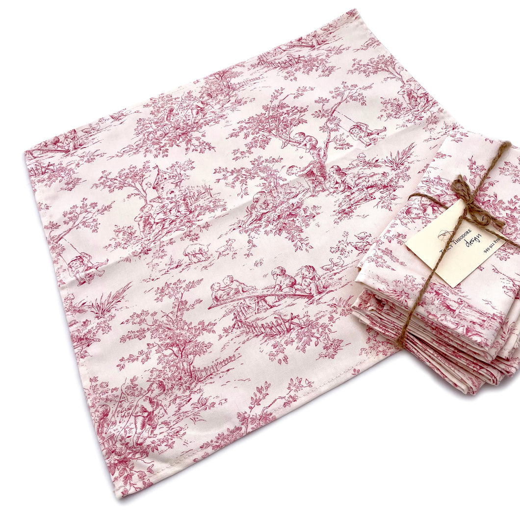 Raspberry toile dinner napkins