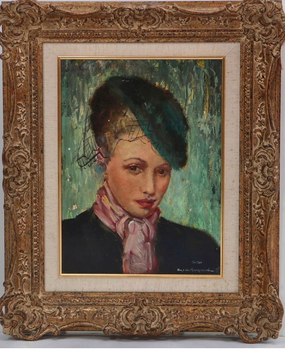 Guy De Marquand Oil on Board, Portrait of Gigi