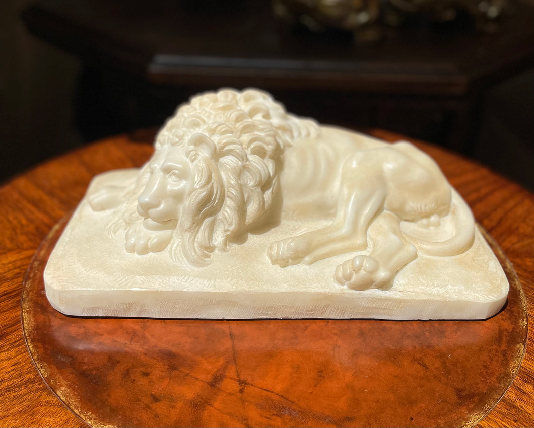 Italian Carrera Marble Lion Sculpture