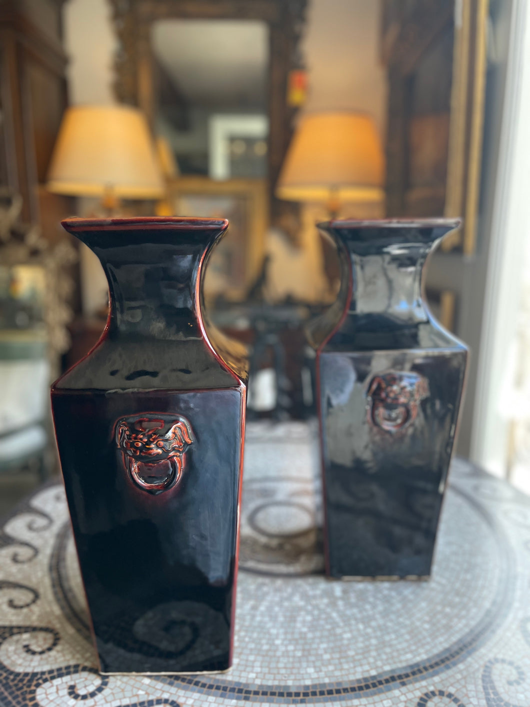 Pair of Black Asian Vases