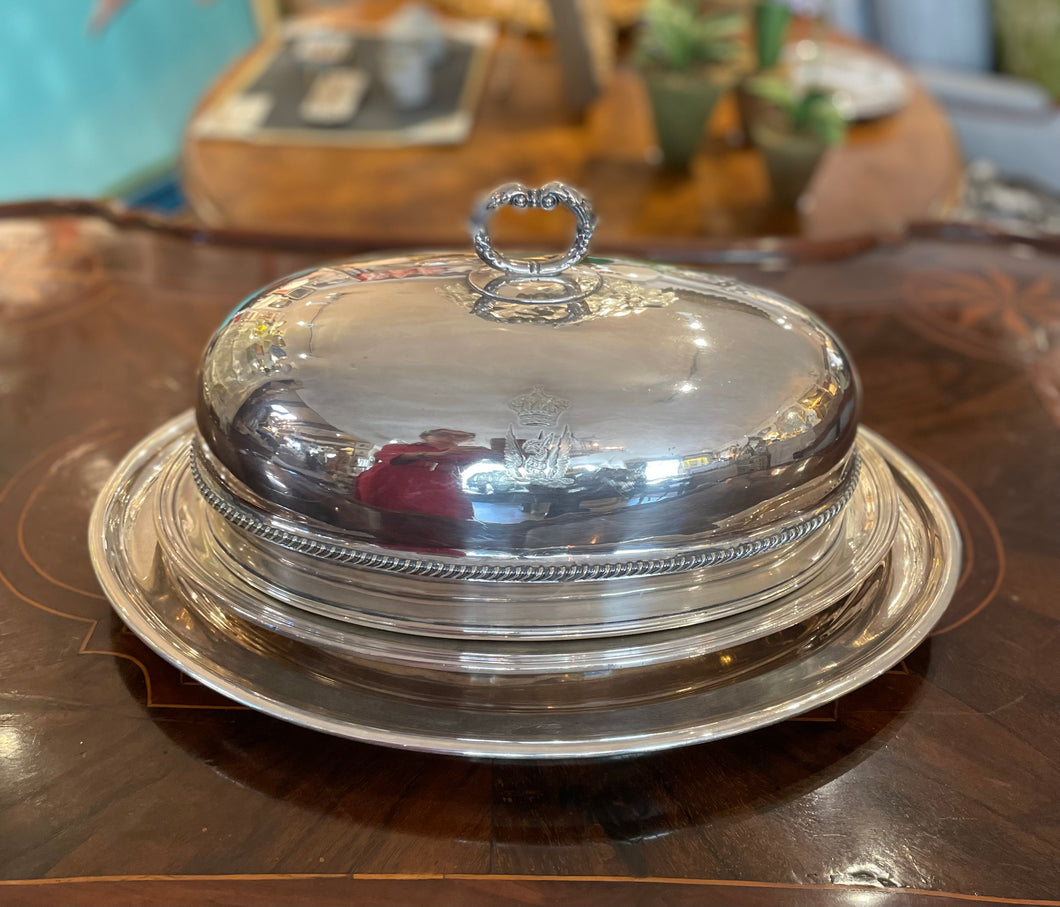 English Silver Domed three-piece serving platter