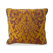 Load image into Gallery viewer, Red and gold damask silk throw pillow
